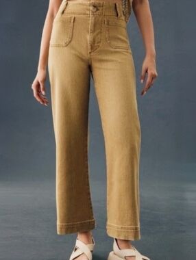 Maeve By Anthropologie Tan Colette Cropped Wide-Leg Relaxed-fit High-Rise Pants